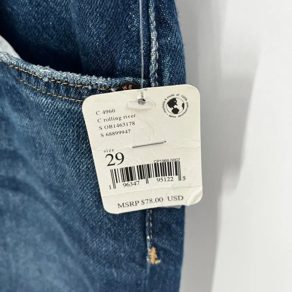 Free People WTF Maggie Mid Rise Straight Raw Hem Jeans Dark Wash NEW 29